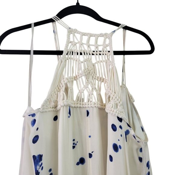 Anthropologie Maeve Inkdrop Midi Dress Tie Waist Blue White Crochet Size Large - Picture 9 of 12
